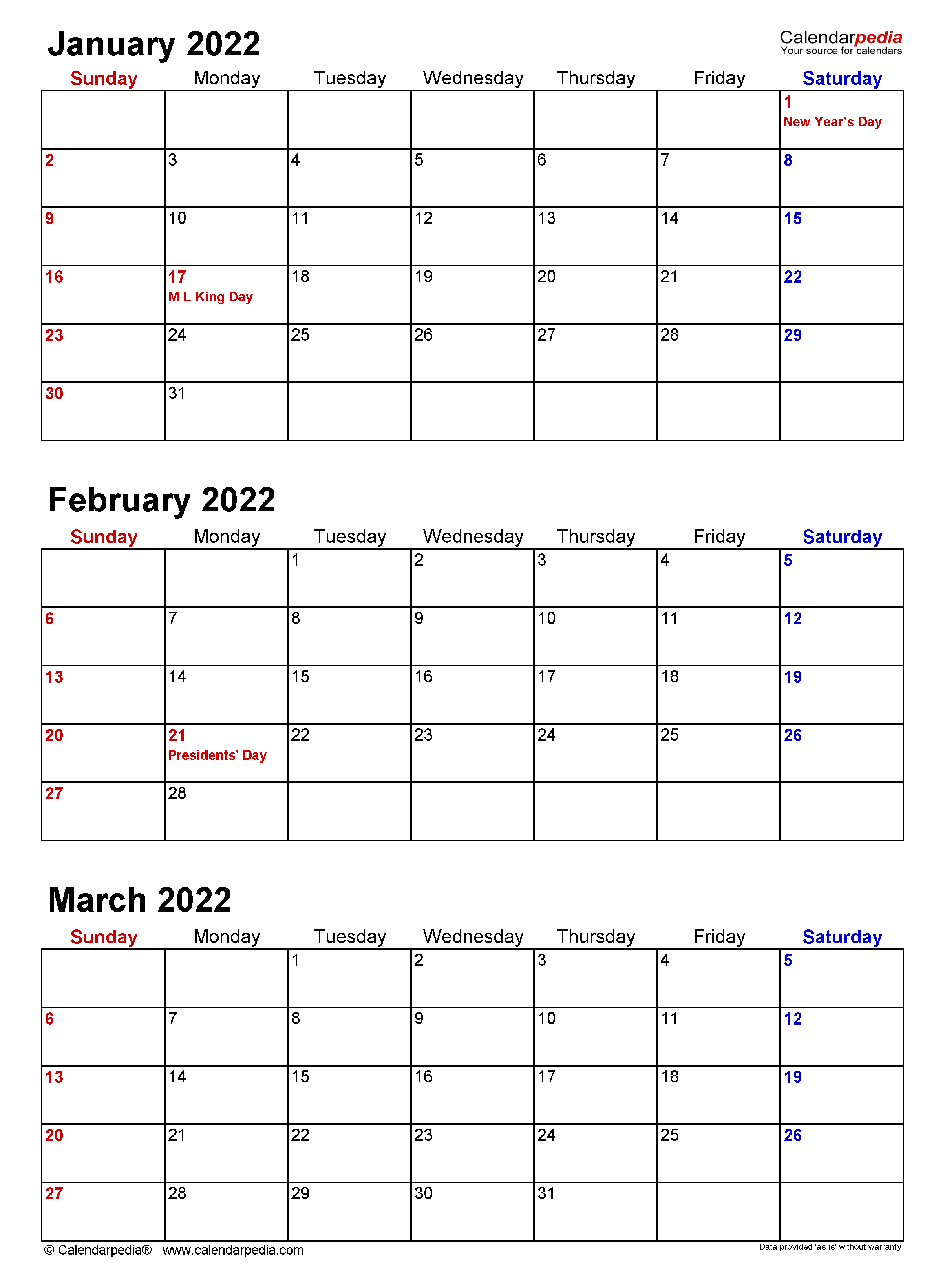 Quarterly Calendars 2022 - Free Printable PDF Templates