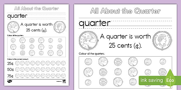 FREE! - All About the Canadian Quarter - Money Worksheet - Math