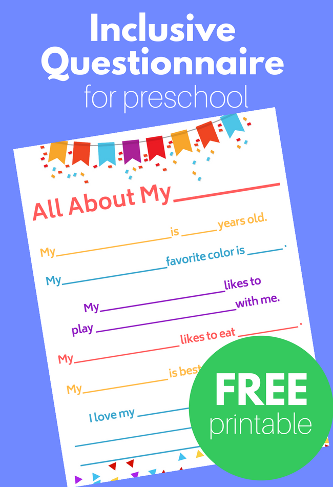 Inclusive Questionnaire for Preschool - FREE Printable - No Time ...