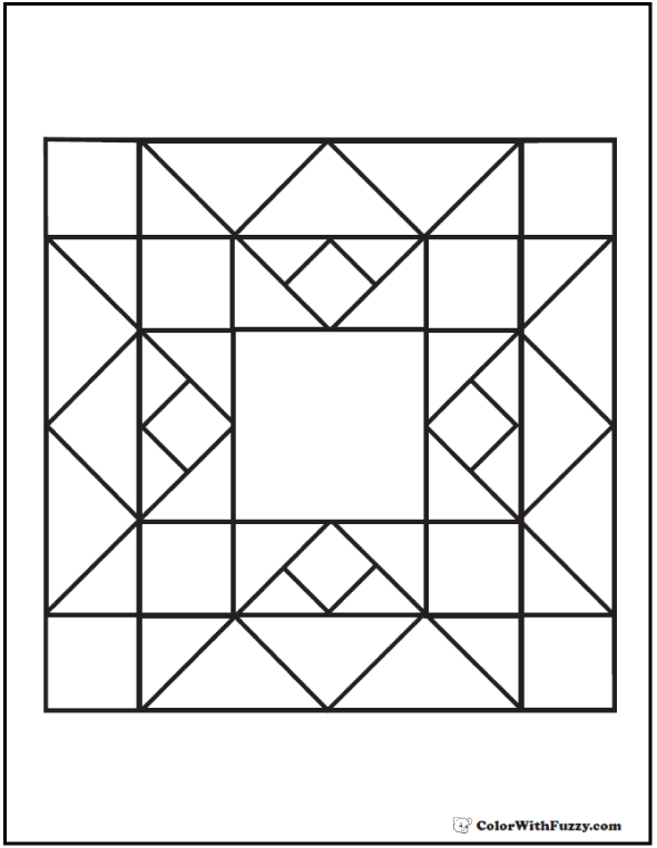 Quilt Pattern Coloring Page: Flame Diamond Squares