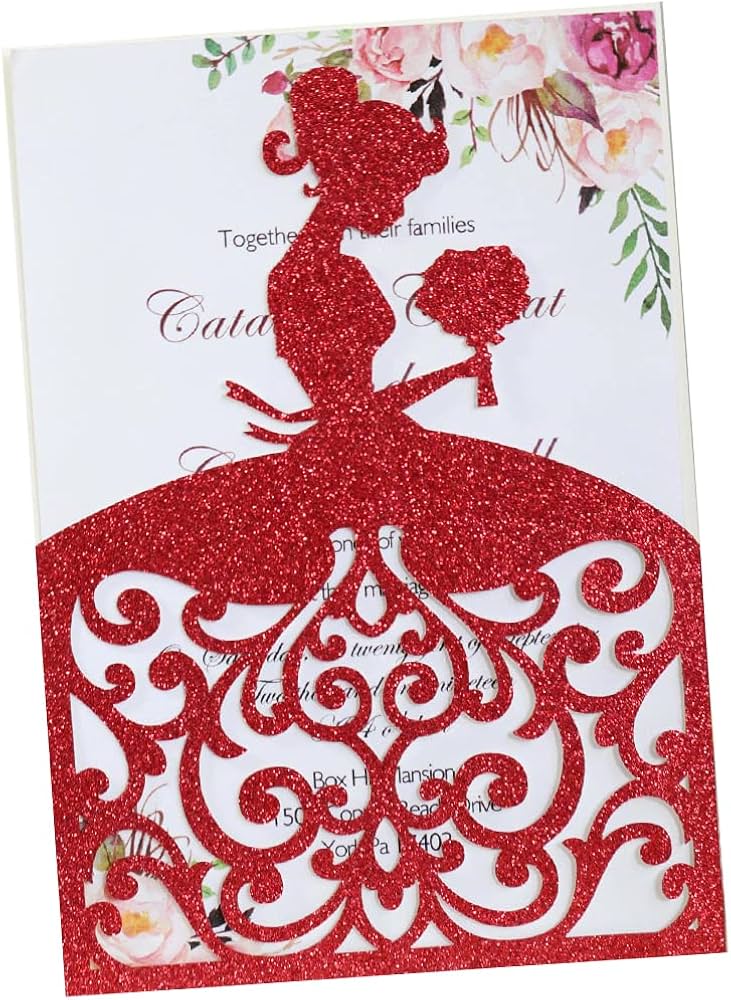 ECOOFEE Pack of 50 Gold Glitter Invitation Cards, Laser Cut ...