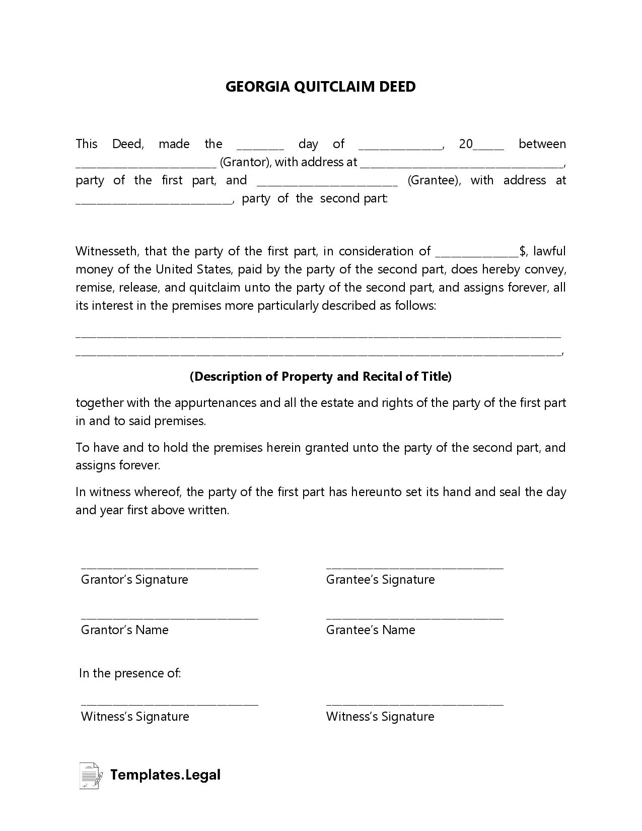 Georgia Deed Forms &  Templates (Free) [Word, PDF, ODT]