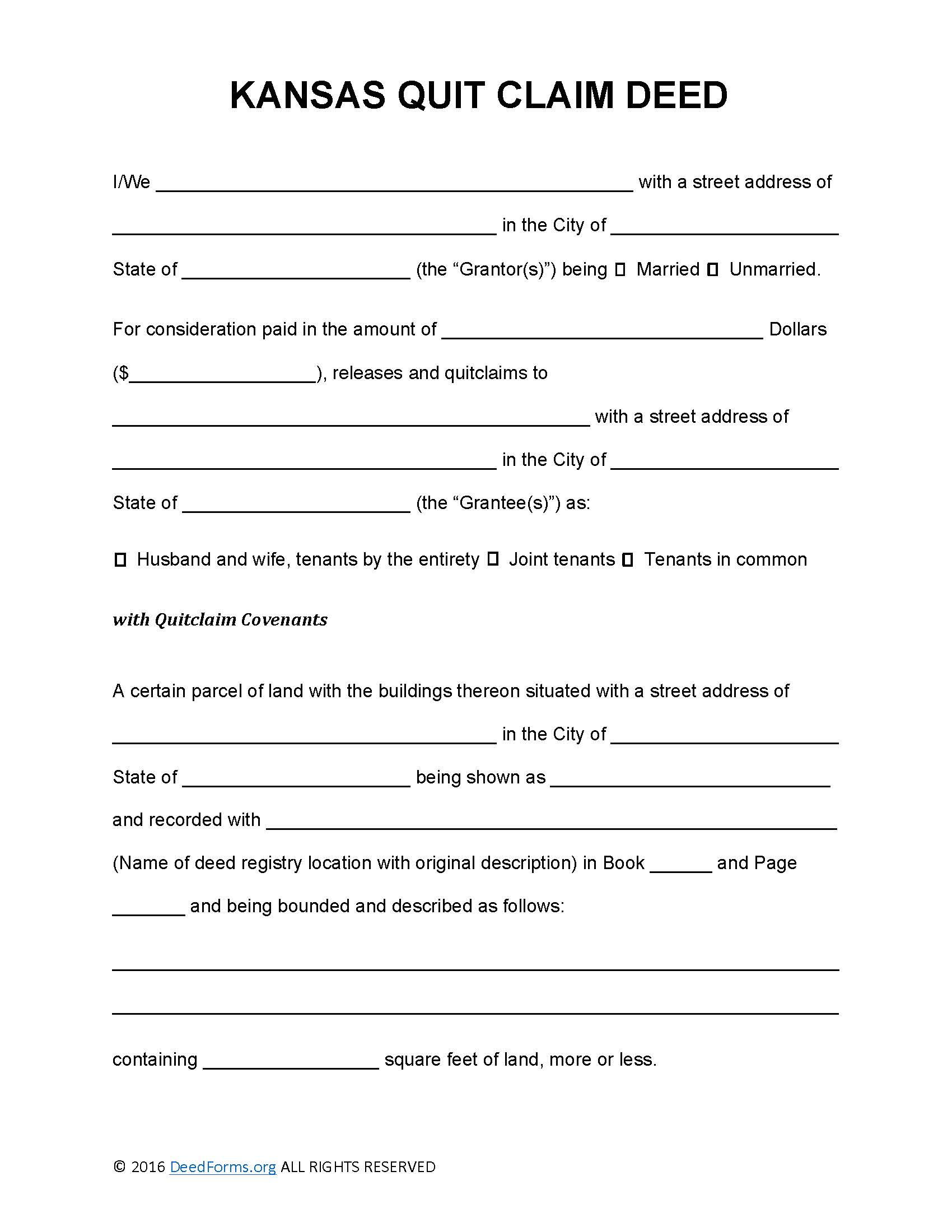 Kansas Deed Forms - Quit Claim - Warranty Archives - Deed Forms ...