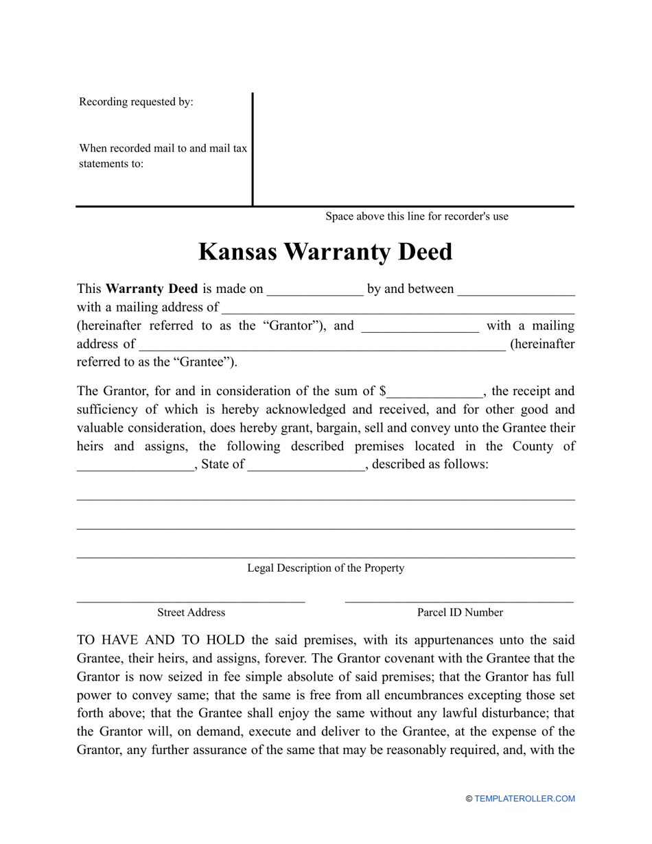 Kansas Warranty Deed Form - Fill Out, Sign Online and Download PDF ...