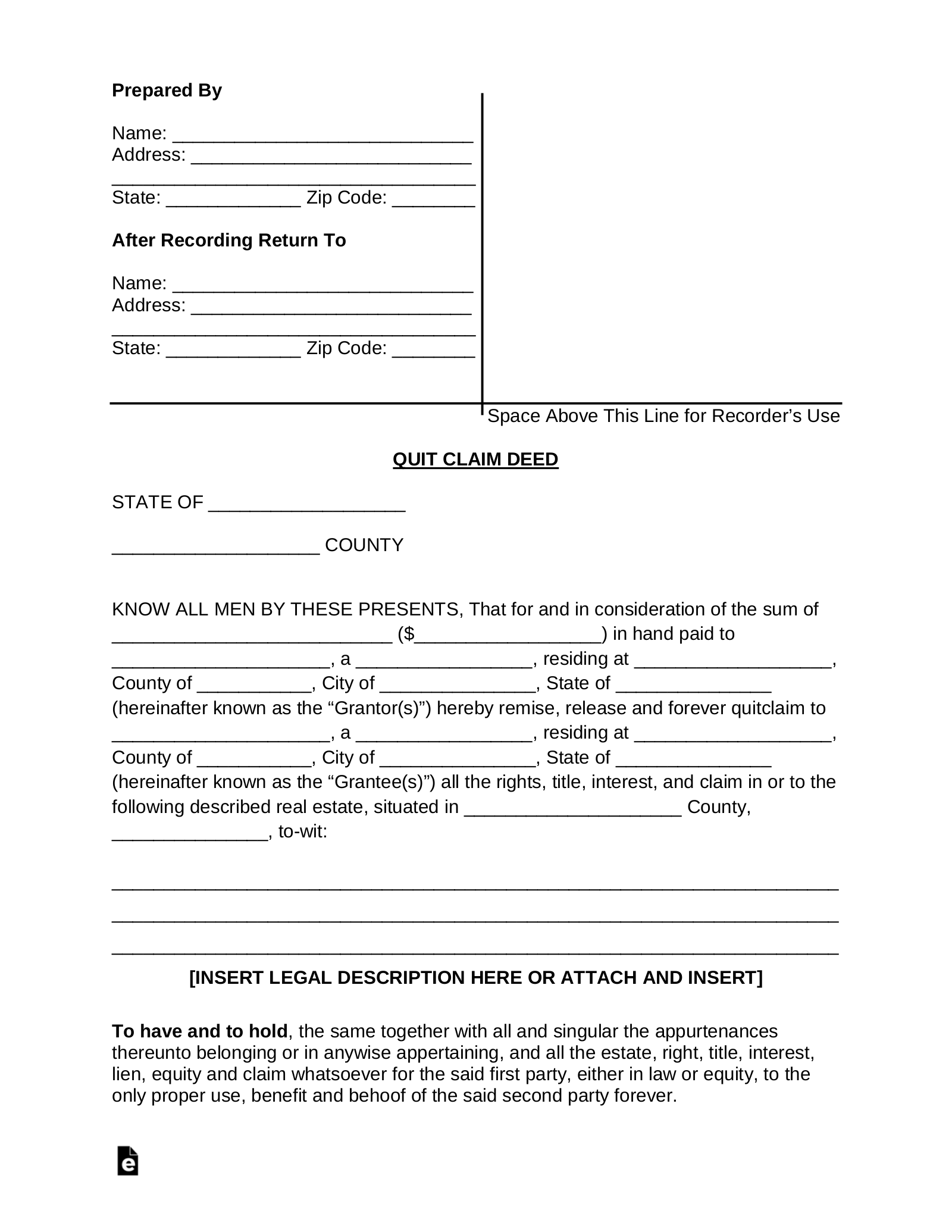 Free Quit Claim Deed Form - PDF | Word - eForms