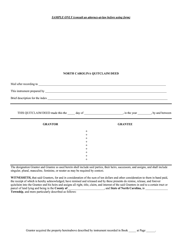 North Carolina Quit Claim Deed Pdf - Fill Online, Printable ...