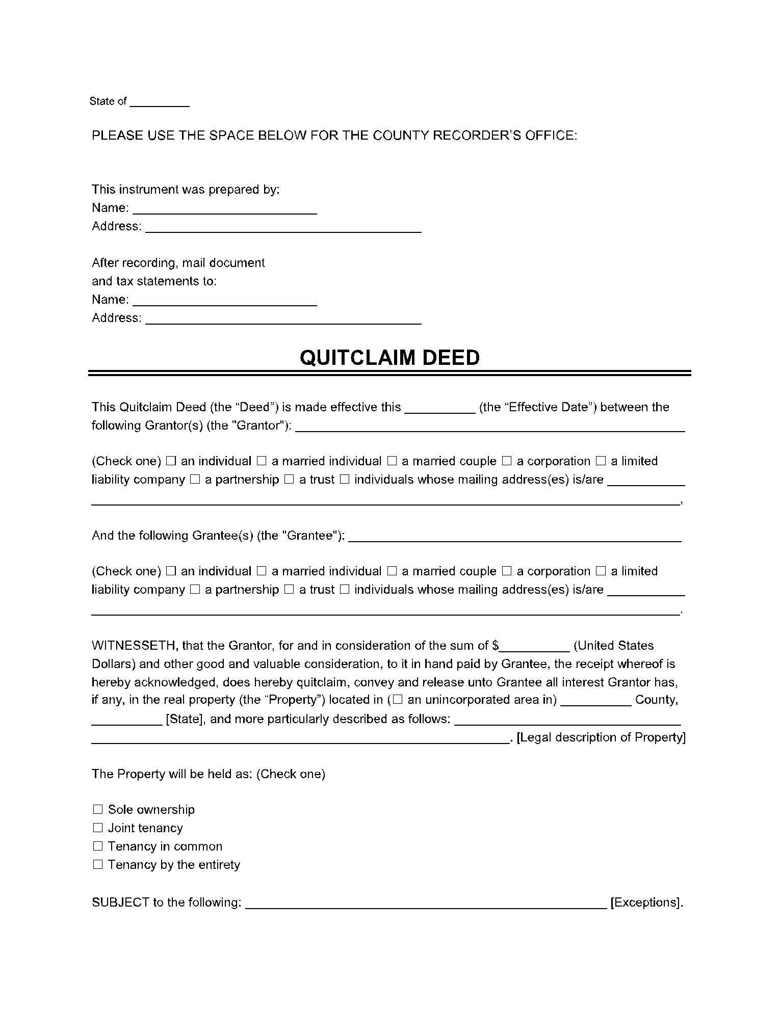 printable quit claim deeds