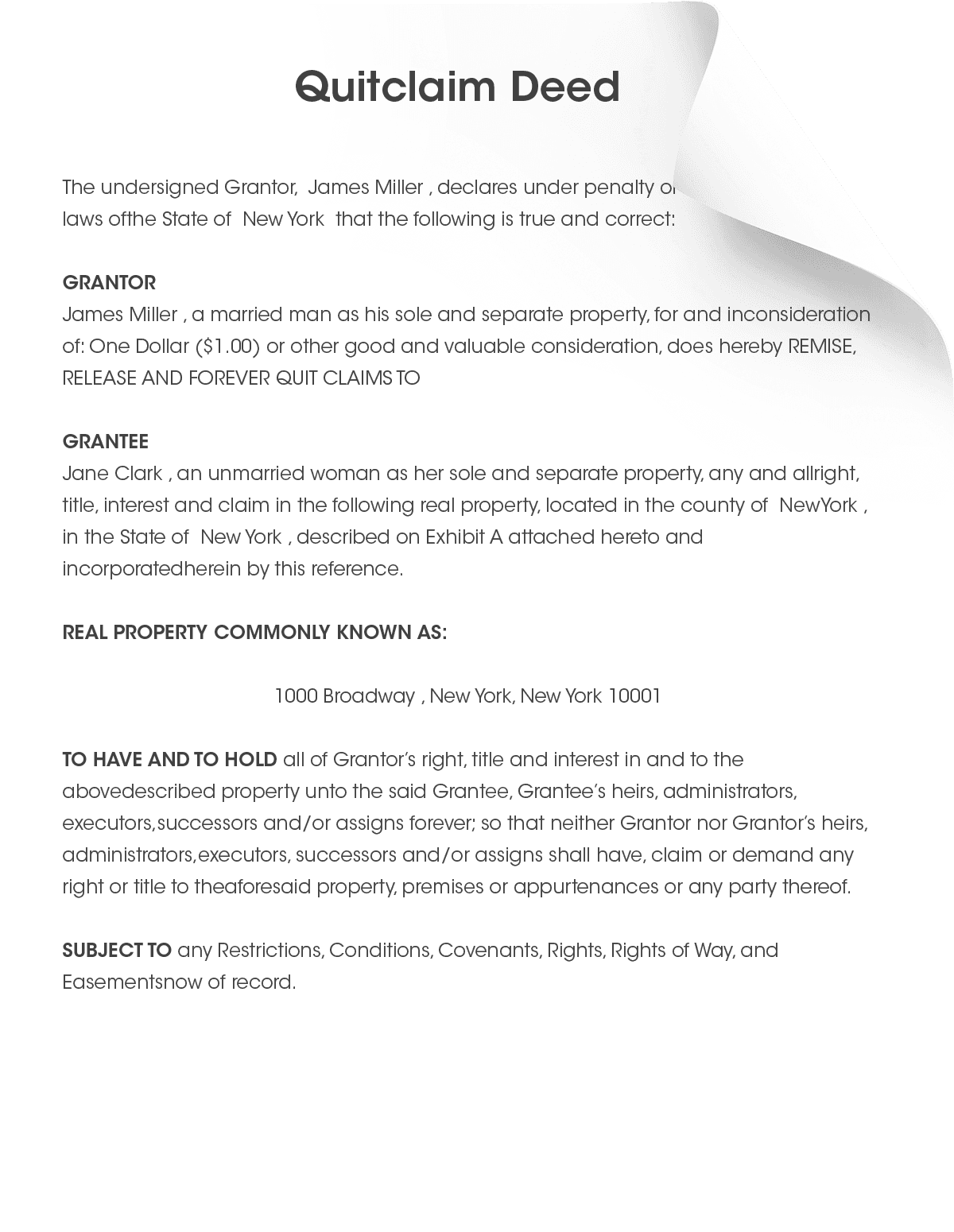Free and Intuitive Quitclaim Deed Template Generator | Form Pros