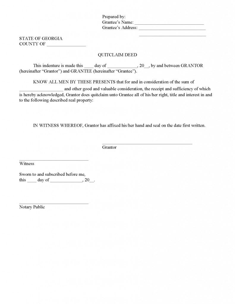 Georgia Quit Claim Deed Form - Deed Forms : Deed Forms
