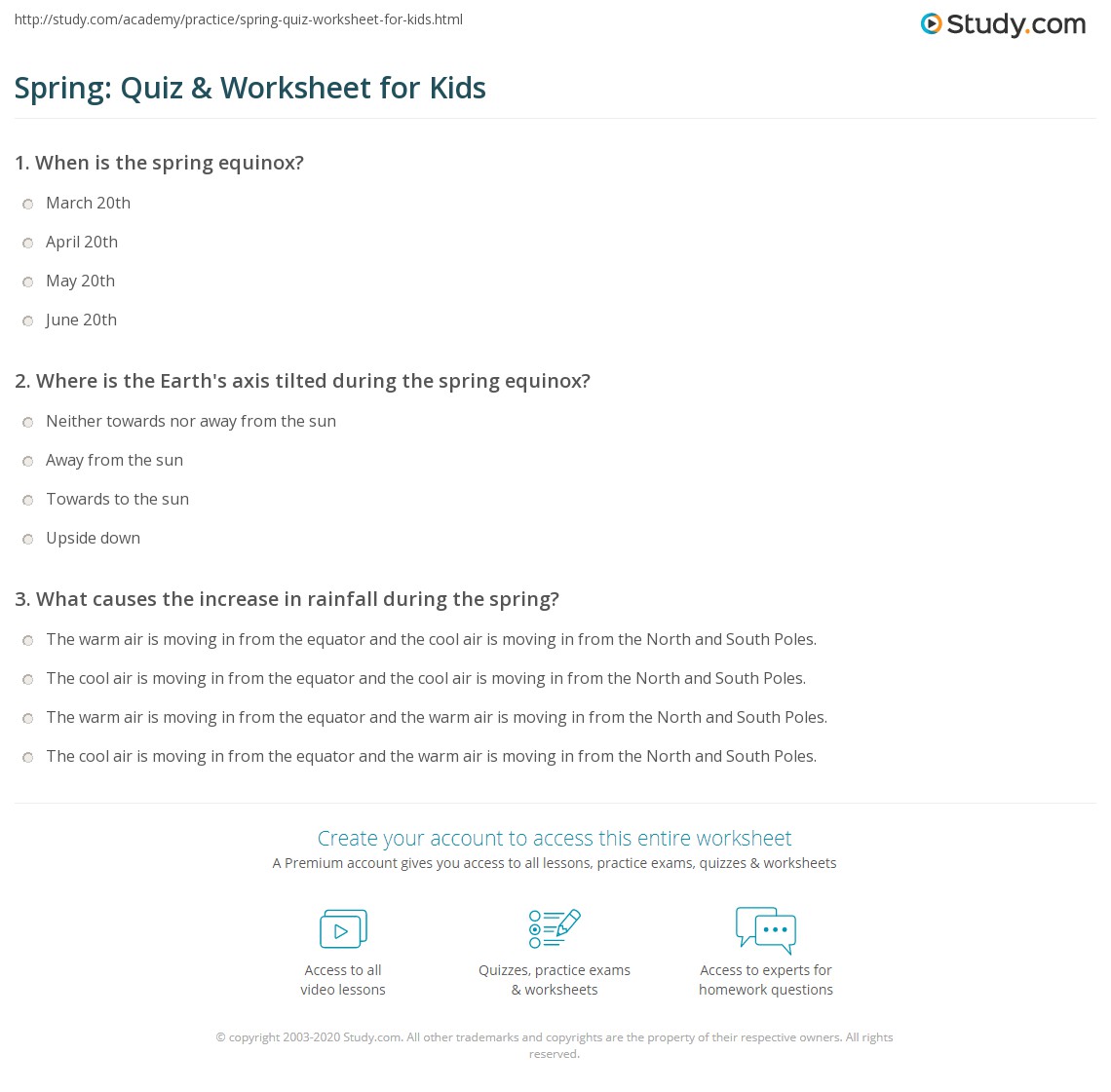 Spring: Quiz &  Worksheet for Kids | Study.com