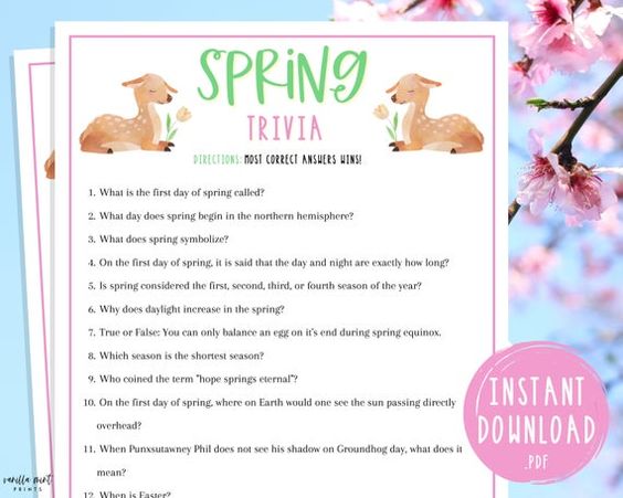 Spring Trivia Game | Printable Springtime Games | Party Games ...