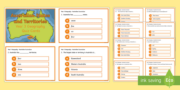 Australian Geography Quiz Printable Cards - Year 3 - Twinkl
