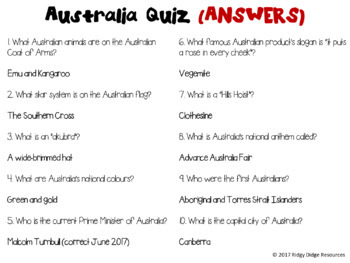 Australia Day Quiz by Ridgy Didge Resources | TPT
