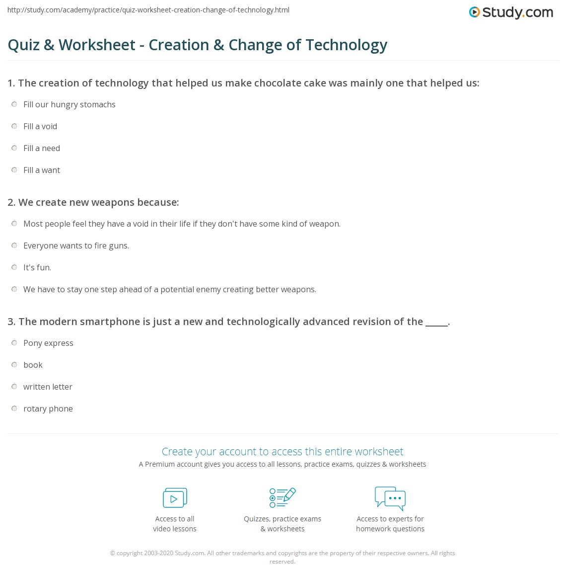 Quiz &  Worksheet - Creation &  Change of Technology | Study.com