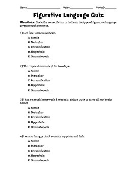 printable quiz on figurative language