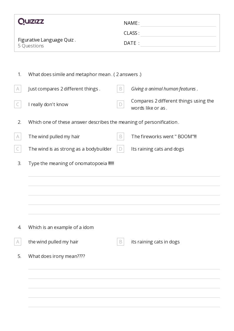 50+ Figurative Language worksheets for 1st Year on Quizizz | Free ...