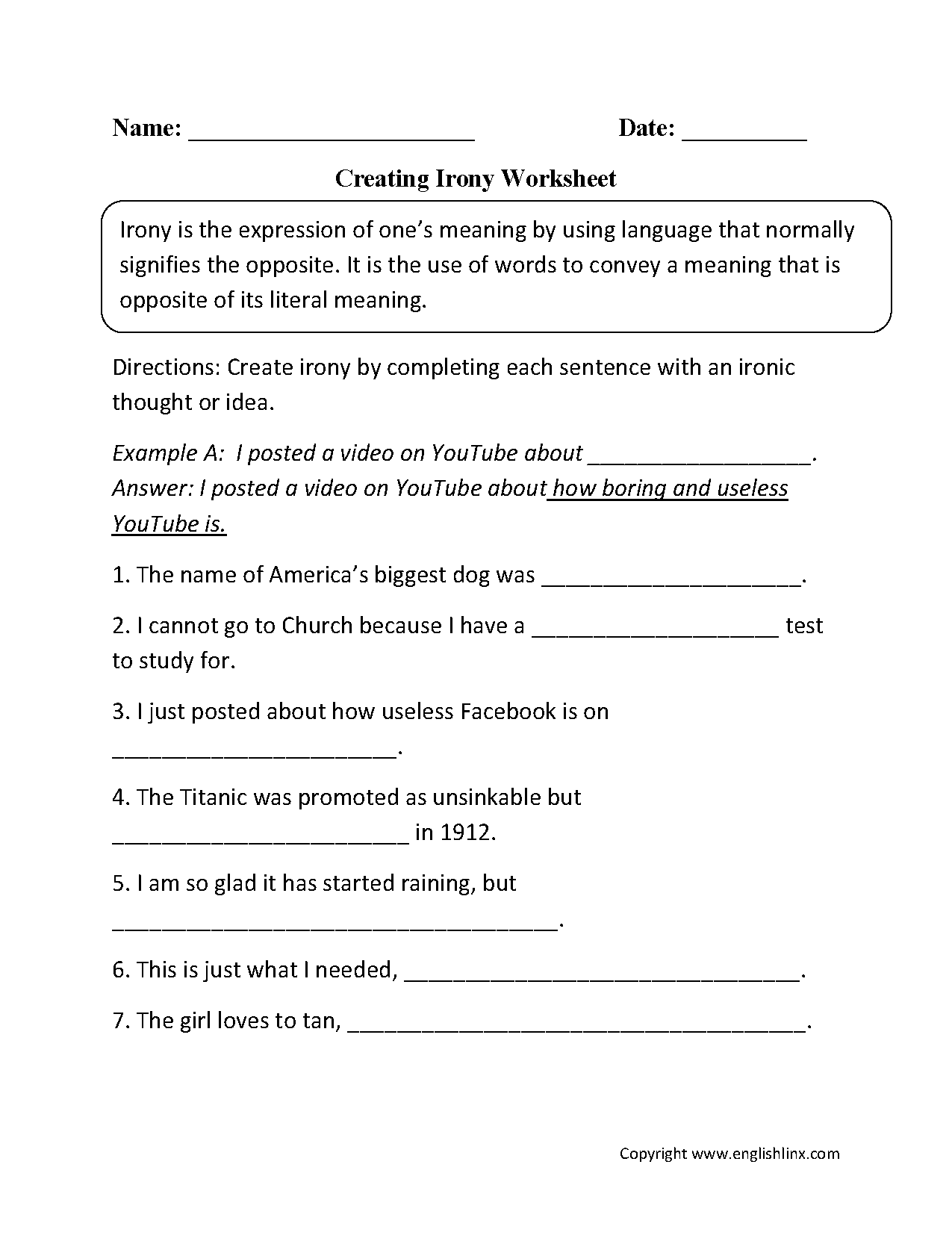 printable quiz on irony
