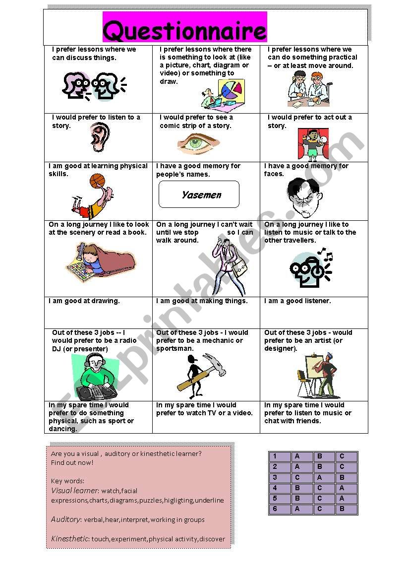 Free Printable Learning Style Quiz Free Printable Learning Style Quiz