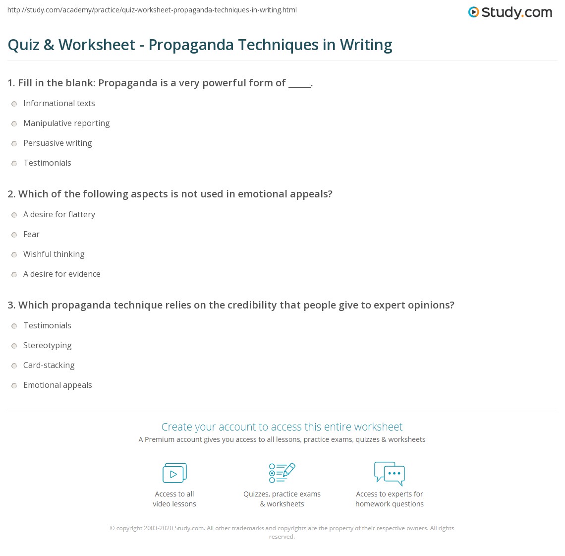 Quiz &  Worksheet - Propaganda Techniques in Writing | Study.com
