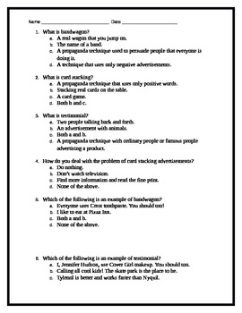 Propaganda/Cause/Effect Quiz