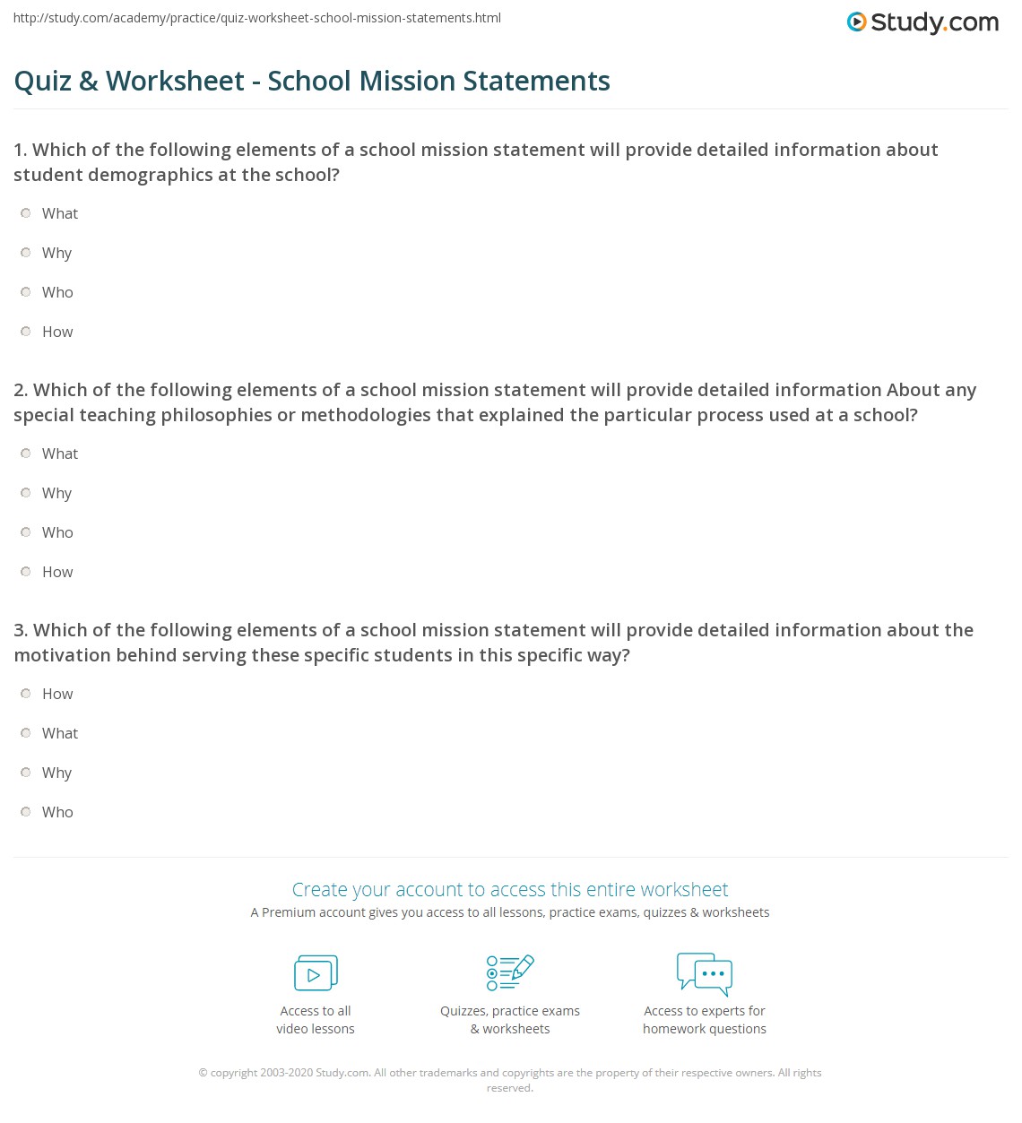 Quiz &  Worksheet - School Mission Statements | Study.com