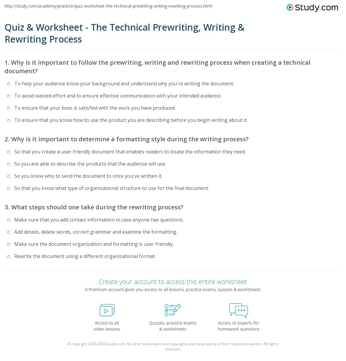 printable quiz on the writing process