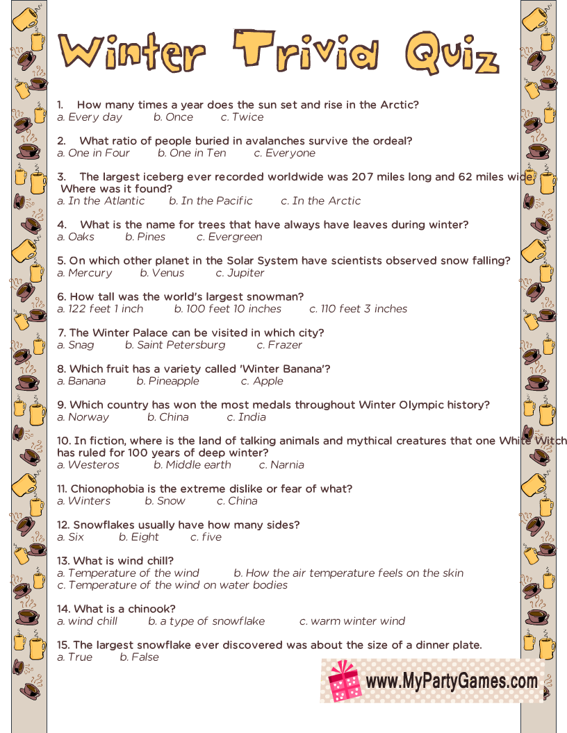 Free Printable Winter Trivia Quiz with Answers