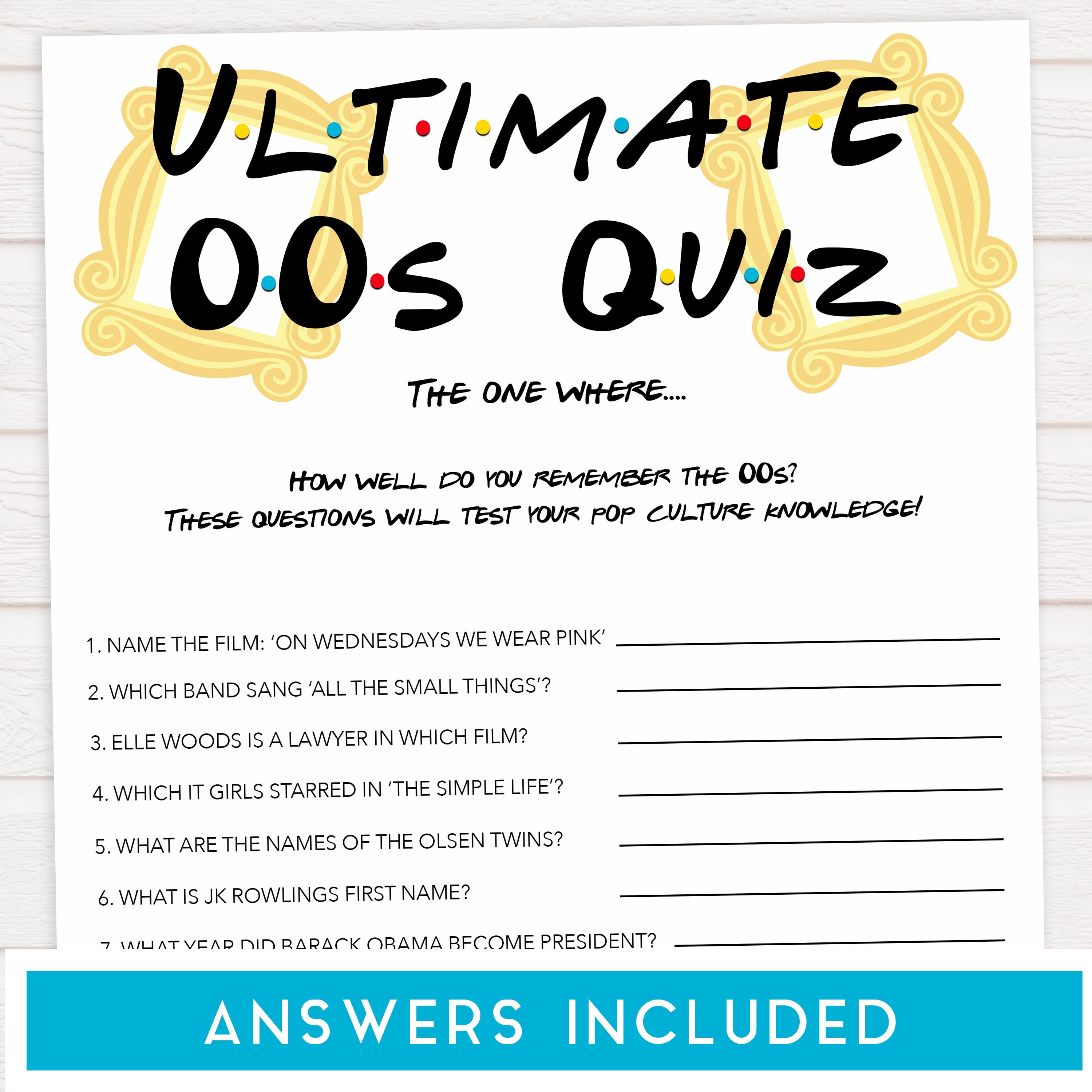 Ultimate 00s Quiz Bachelorette Game Shop Printable Bridal Games