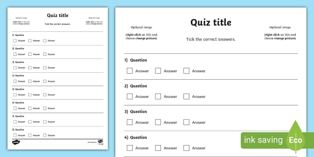 printable quiz template