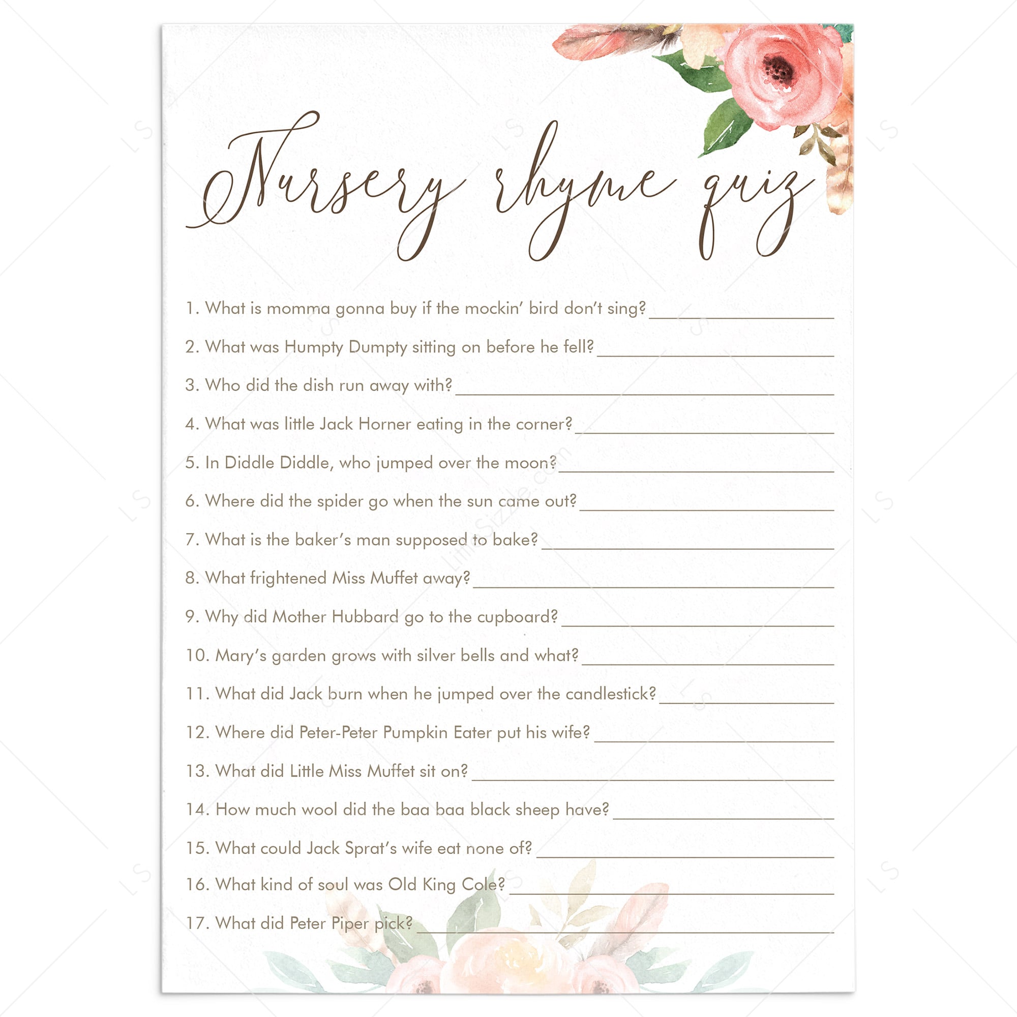 printable quizzes about flowers
