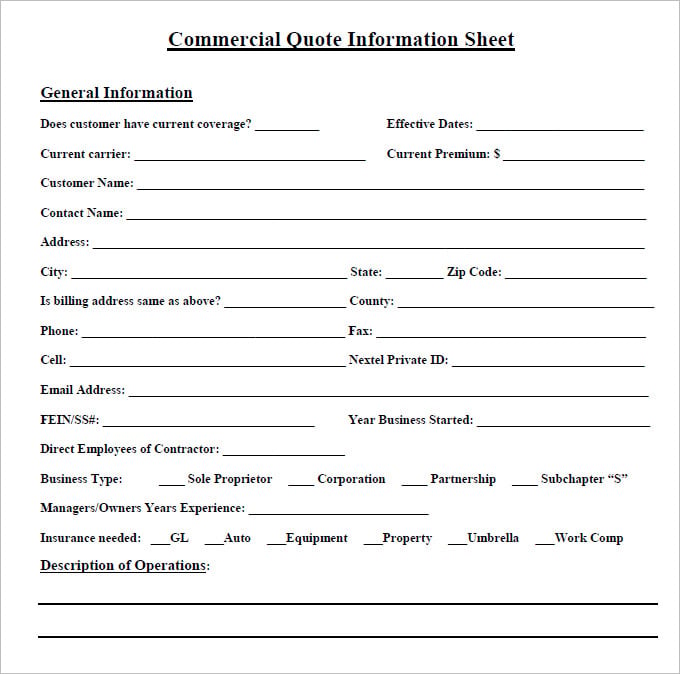 7+ Quote Sheet Template - Word, PDF