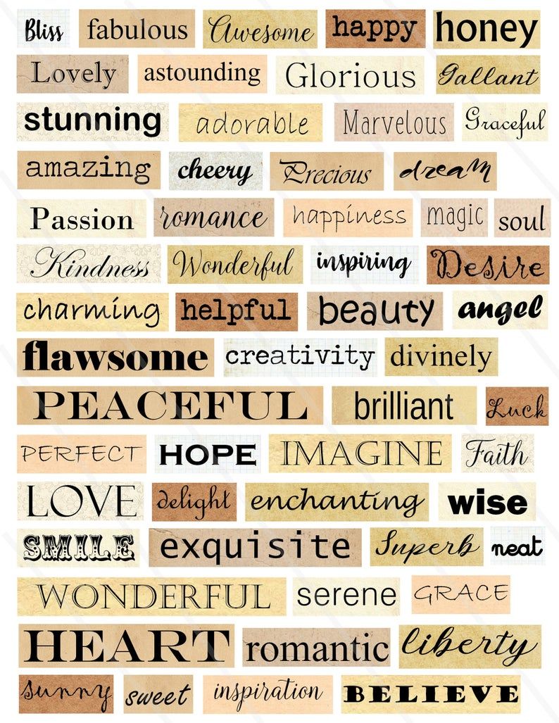 Digital Collage Sheet Words Printable Words Inspirational ...