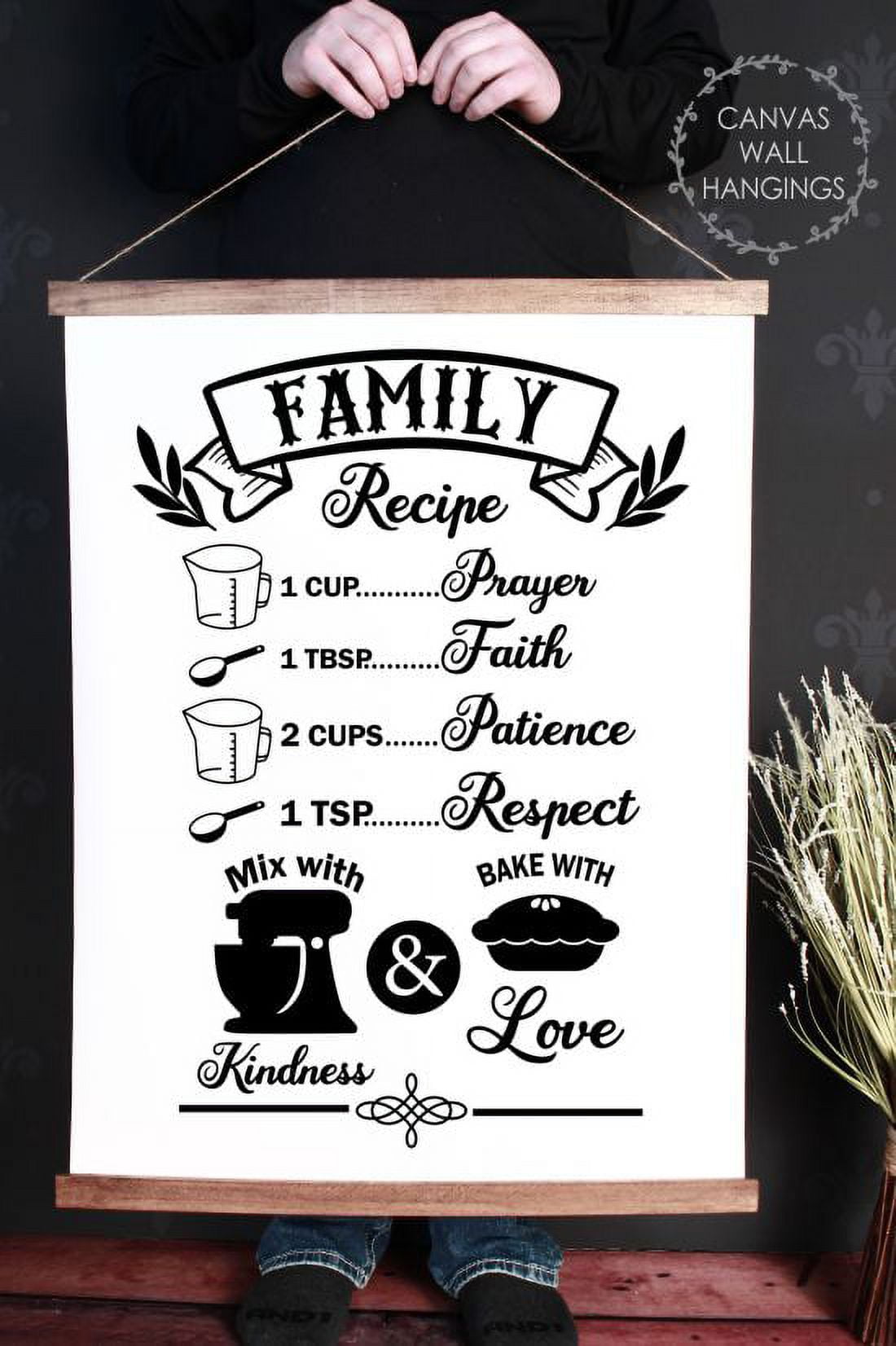 Wood, Canvas Sign Family Recipe Word Quotes Wall Hanging Home ...