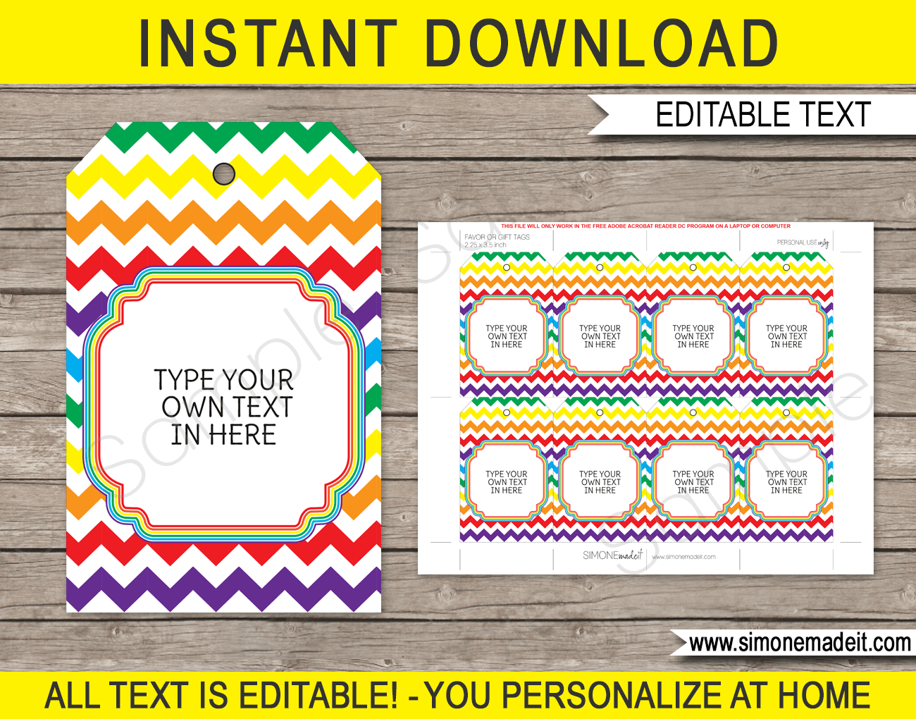 printable rainbow thank you tags