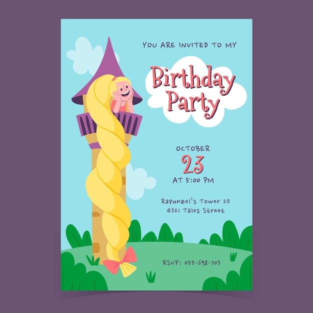 Free Vector | Hand drawn rapunzel birthday invitation template