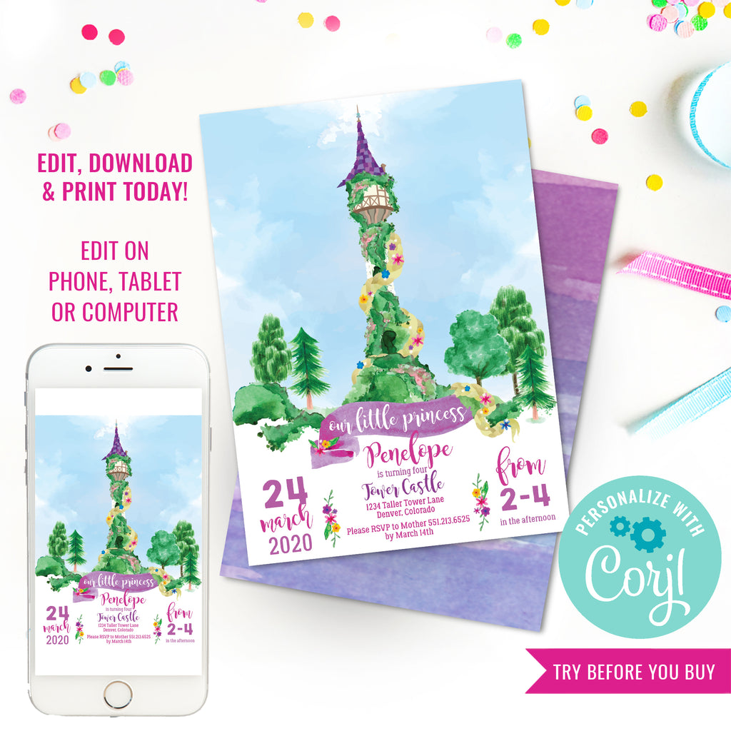 Rapunzel Birthday Party Invitation | Rapunzel Party Decorations