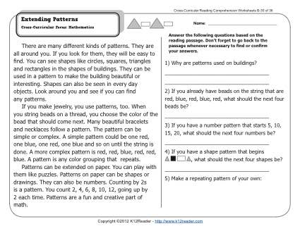Extending Patterns | 2nd Grade Reading Comprehension Worksheets