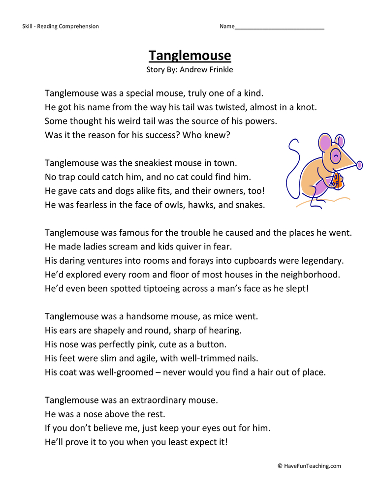 printable reading comprehension worksheet for 3rd grade