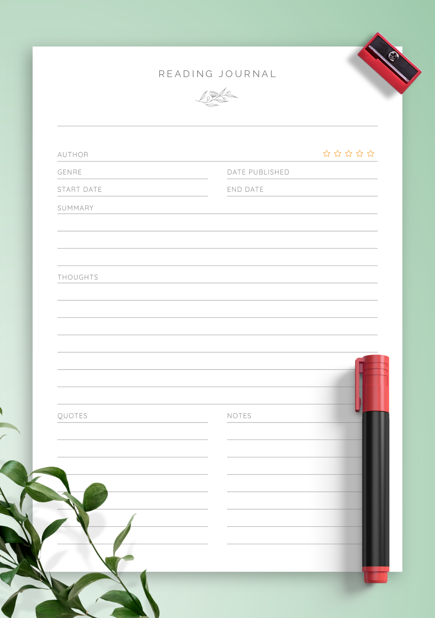 printable reading journal template