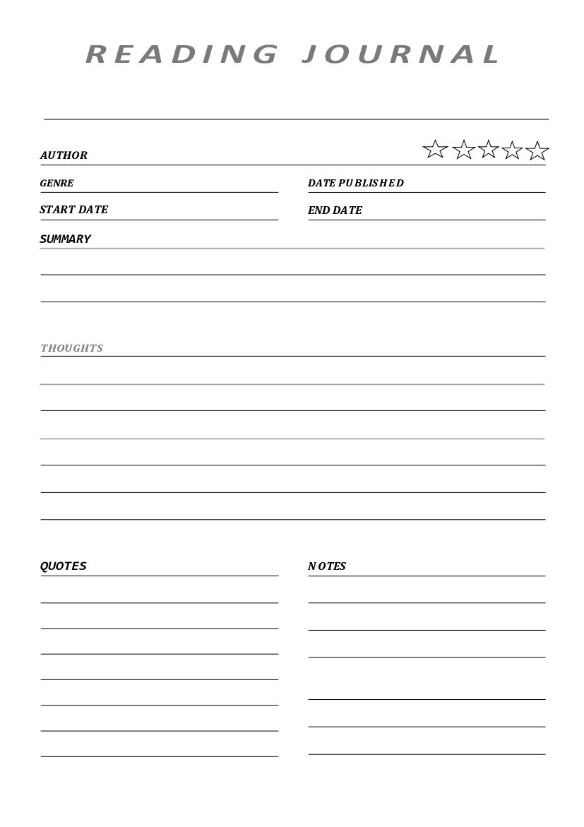 Printable Blank Reading Log Template PDF | Reading Tracker