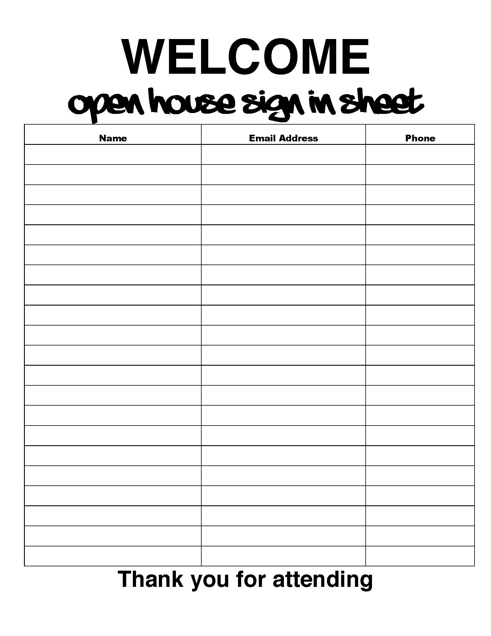 Free Printable Real Estate Open House Sign In Sheet Download Free Free Printable Real Estate Open House Sign In Sheet Download Free