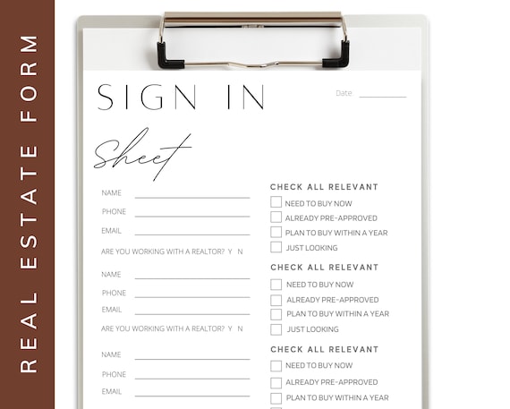 printable real estate open house sign in sheet