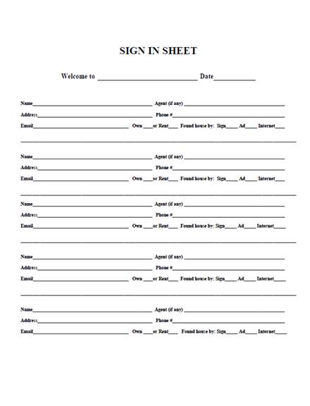 Real Estate Open House Sign In Sheet - 15+ Examples, Google Docs ...
