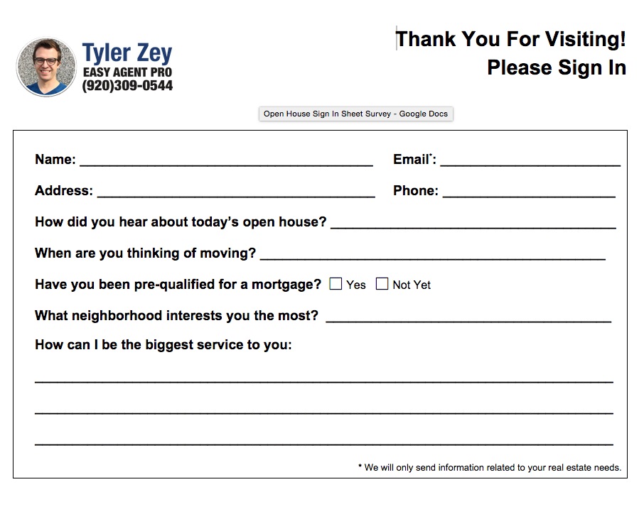 printable real estate open house sign in sheet