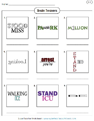 Rebus Puzzle Worksheets