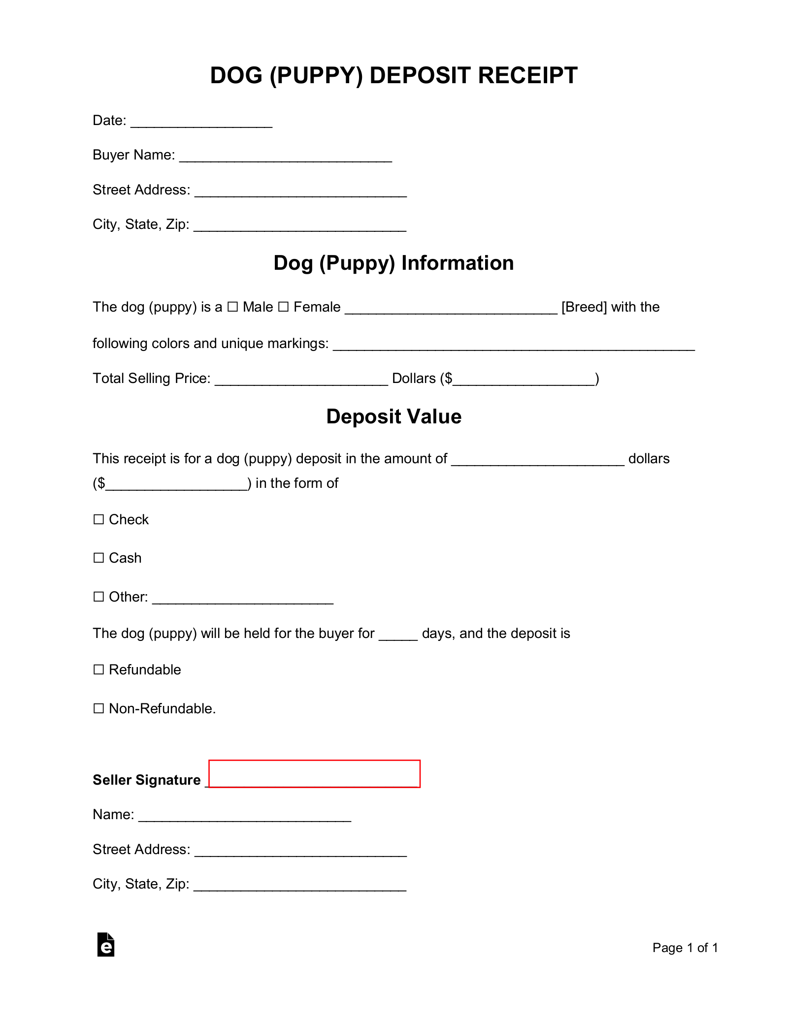 printable receipt for deposit