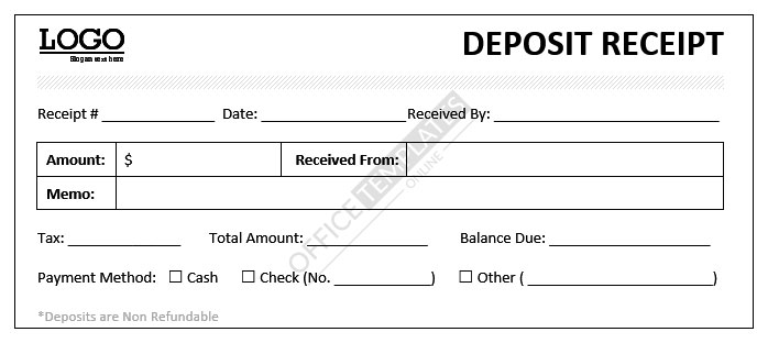 printable receipt for deposit