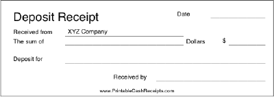 printable receipt for deposit