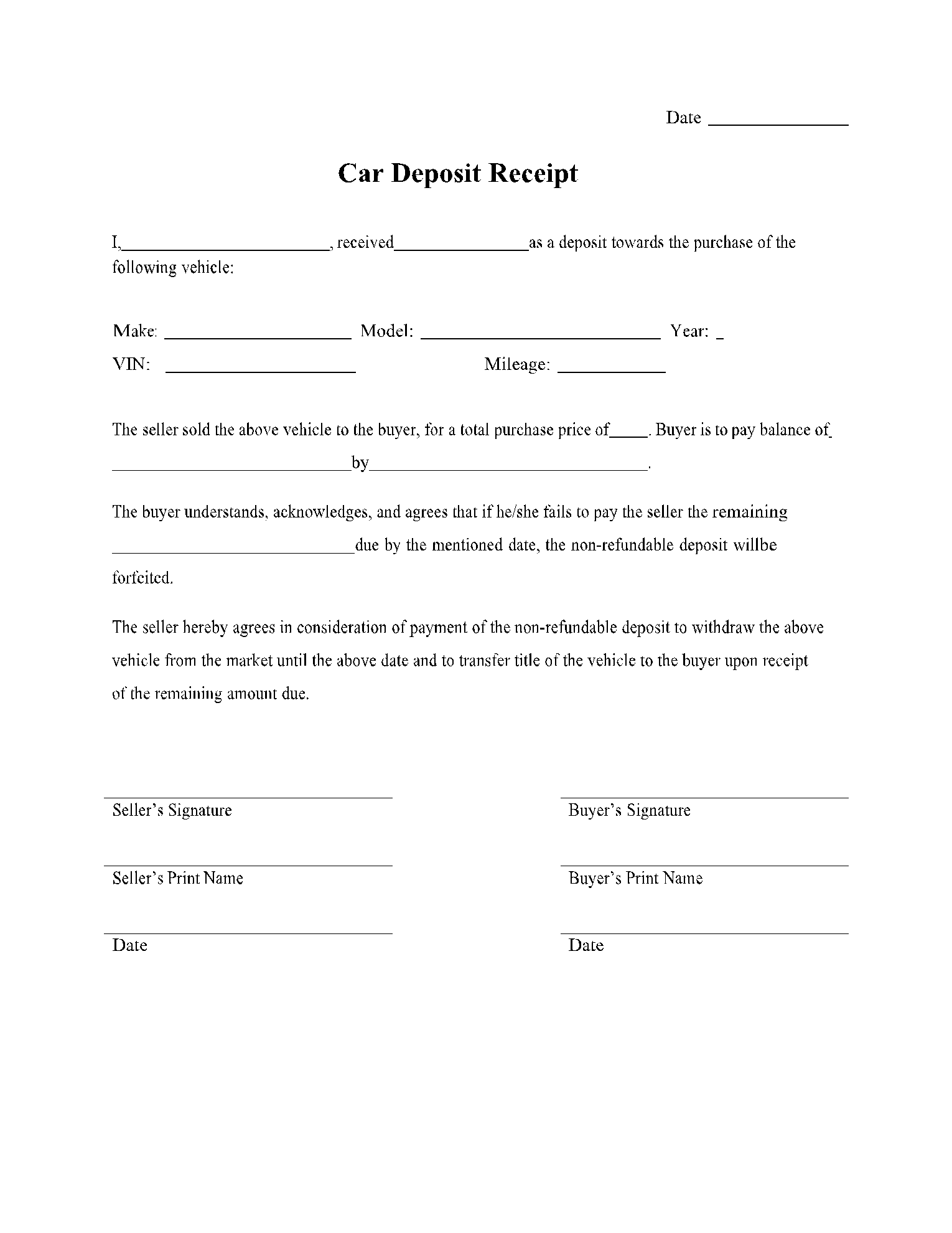 Free Car Deposit Receipt Template in 2021 | CocoSign