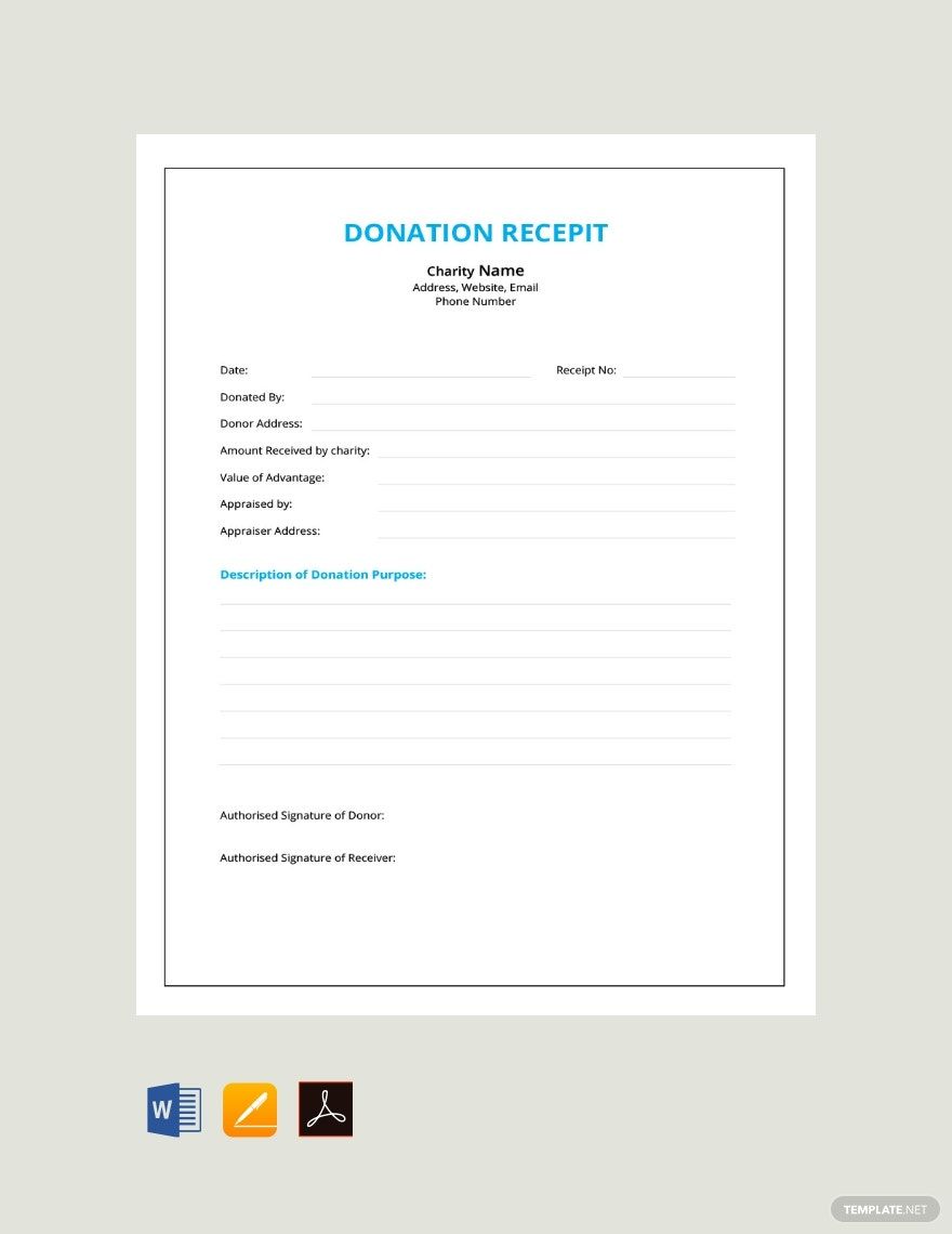 Donation Receipt Template in Excel, Word, PDF, Pages - Download ...